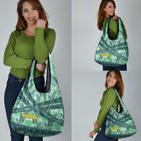 Martinique Pride Grocery Bag with Green Banana Leaf Print and Flag Patch Accents