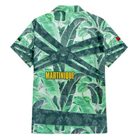 Martinique Pride Hawaiian Shirt with Green Banana Leaf Print and Flag Patch Accents