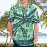 Martinique Pride Hawaiian Shirt with Green Banana Leaf Print and Flag Patch Accents
