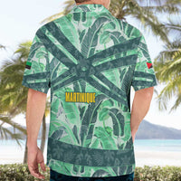Martinique Pride Hawaiian Shirt with Green Banana Leaf Print and Flag Patch Accents