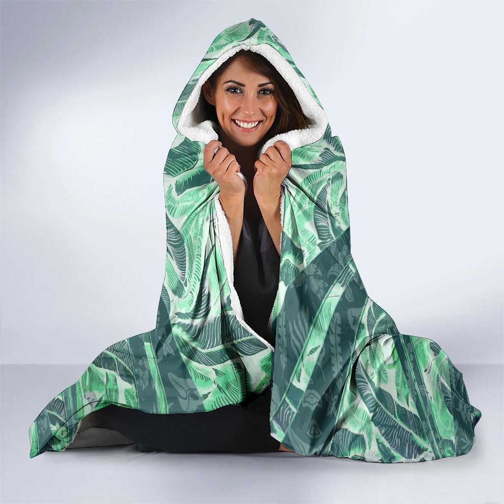 Martinique Pride Hooded Blanket with Green Banana Leaf Print and Flag Patch Accents