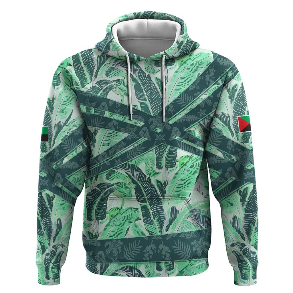 Martinique Pride Hoodie with Green Banana Leaf Print and Flag Patch Accents