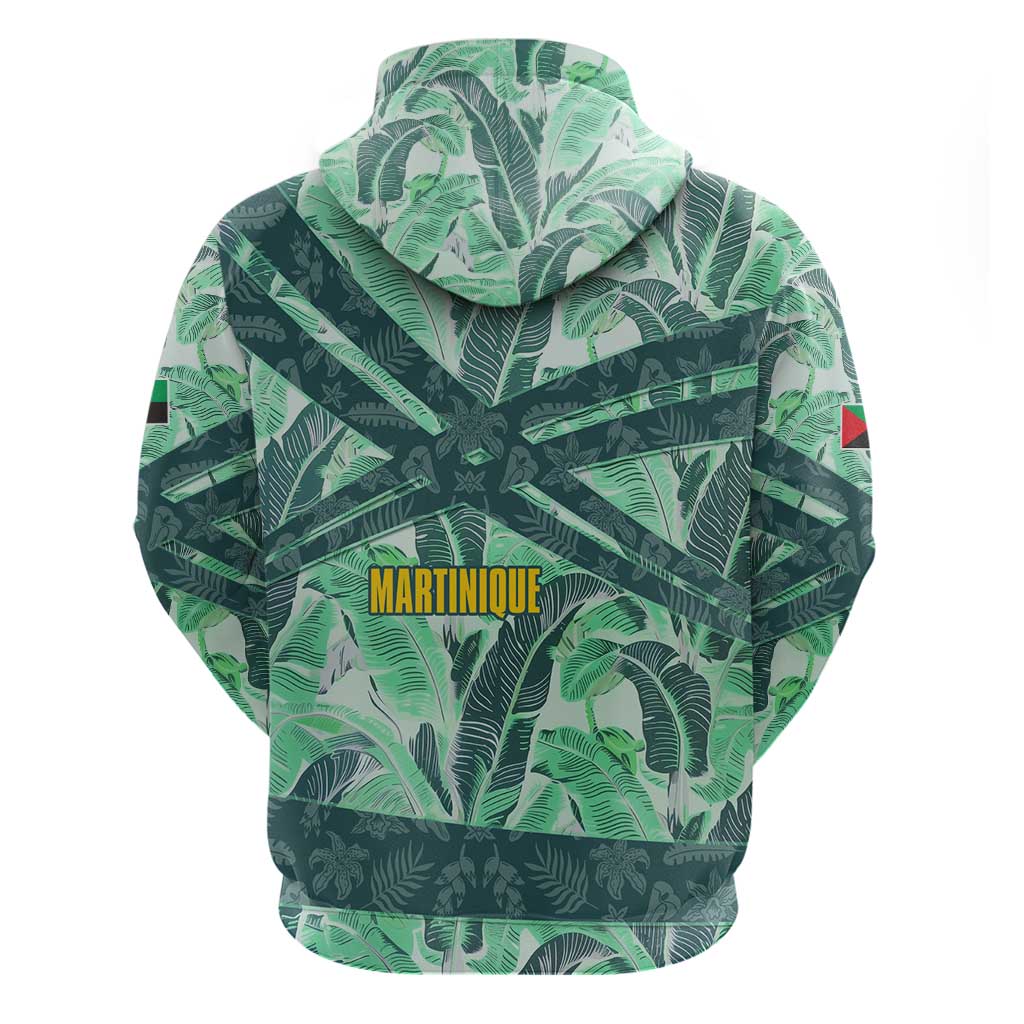 Martinique Pride Hoodie with Green Banana Leaf Print and Flag Patch Accents