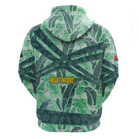 Martinique Pride Hoodie with Green Banana Leaf Print and Flag Patch Accents