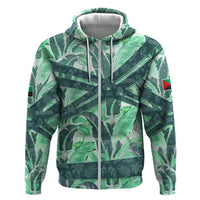 Martinique Pride Hoodie with Green Banana Leaf Print and Flag Patch Accents