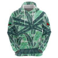 Martinique Pride Hoodie with Green Banana Leaf Print and Flag Patch Accents