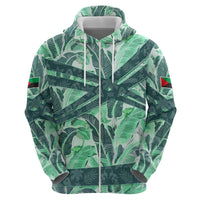 Martinique Pride Hoodie with Green Banana Leaf Print and Flag Patch Accents