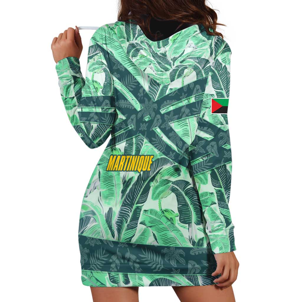 Martinique Pride Hoodie Dress with Green Banana Leaf Print and Flag Patch Accents