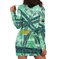 Martinique Pride Hoodie Dress with Green Banana Leaf Print and Flag Patch Accents