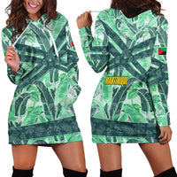 Martinique Pride Hoodie Dress with Green Banana Leaf Print and Flag Patch Accents