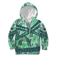 Martinique Pride Kid Hoodie with Green Banana Leaf Print and Flag Patch Accents