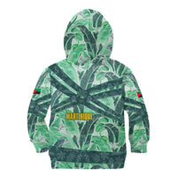 Martinique Pride Kid Hoodie with Green Banana Leaf Print and Flag Patch Accents