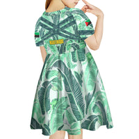 Martinique Pride Kid Short Sleeve Dress with Green Banana Leaf Print and Flag Patch Accents