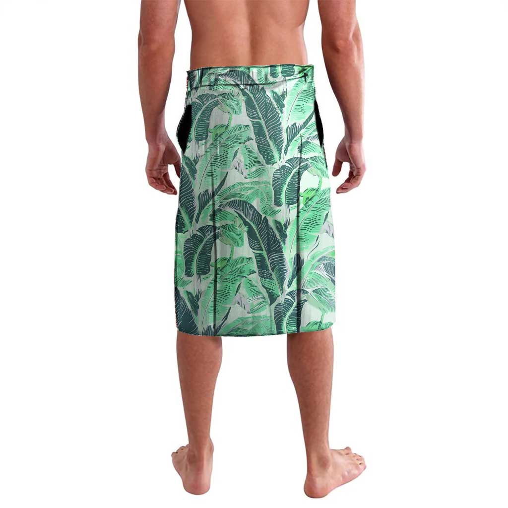 Martinique Pride Lavalava with Green Banana Leaf Print and Flag Patch Accents