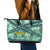 Martinique Pride Leather Tote Bag with Green Banana Leaf Print and Flag Patch Accents