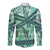 Martinique Pride Long Sleeve Button Shirt with Green Banana Leaf Print and Flag Patch Accents