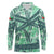 Martinique Pride Long Sleeve Polo Shirt with Green Banana Leaf Print and Flag Patch Accents