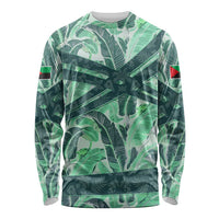 Martinique Pride Long Sleeve Shirt with Green Banana Leaf Print and Flag Patch Accents