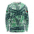 Martinique Pride Long Sleeve Shirt with Green Banana Leaf Print and Flag Patch Accents