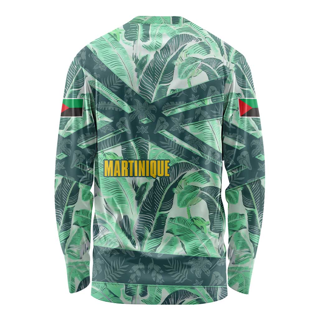Martinique Pride Long Sleeve Shirt with Green Banana Leaf Print and Flag Patch Accents