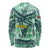 Martinique Pride Long Sleeve Shirt with Green Banana Leaf Print and Flag Patch Accents