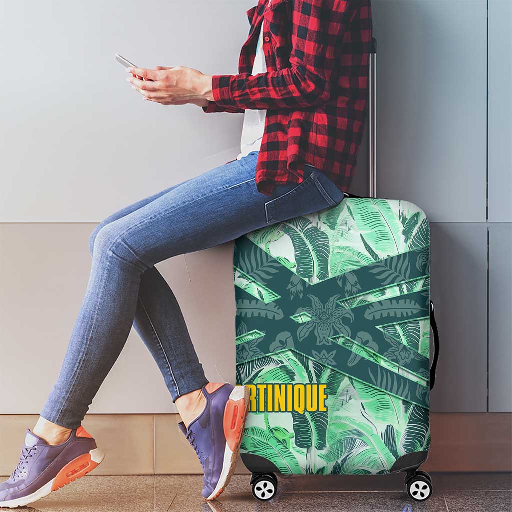 Martinique Pride Luggage Cover with Green Banana Leaf Print and Flag Patch Accents