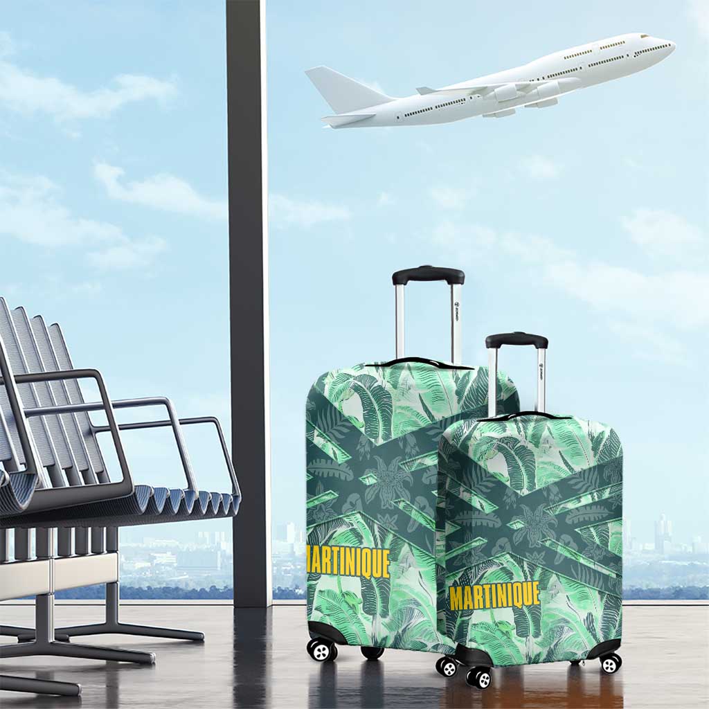 Martinique Pride Luggage Cover with Green Banana Leaf Print and Flag Patch Accents