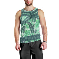 Martinique Pride Men Tank Top with Green Banana Leaf Print and Flag Patch Accents