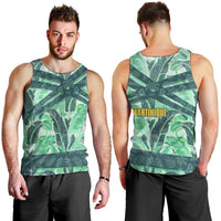 Martinique Pride Men Tank Top with Green Banana Leaf Print and Flag Patch Accents
