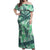 Martinique Pride Off Shoulder Maxi Dress with Green Banana Leaf Print and Flag Patch Accents