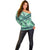 Martinique Pride Off Shoulder Sweater with Green Banana Leaf Print and Flag Patch Accents