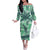 Martinique Pride Off The Shoulder Long Sleeve Dress with Green Banana Leaf Print and Flag Patch Accents