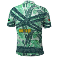 Martinique Pride Polo Shirt with Green Banana Leaf Print and Flag Patch Accents