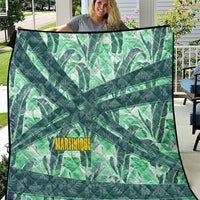 Martinique Pride Quilt with Green Banana Leaf Print and Flag Patch Accents