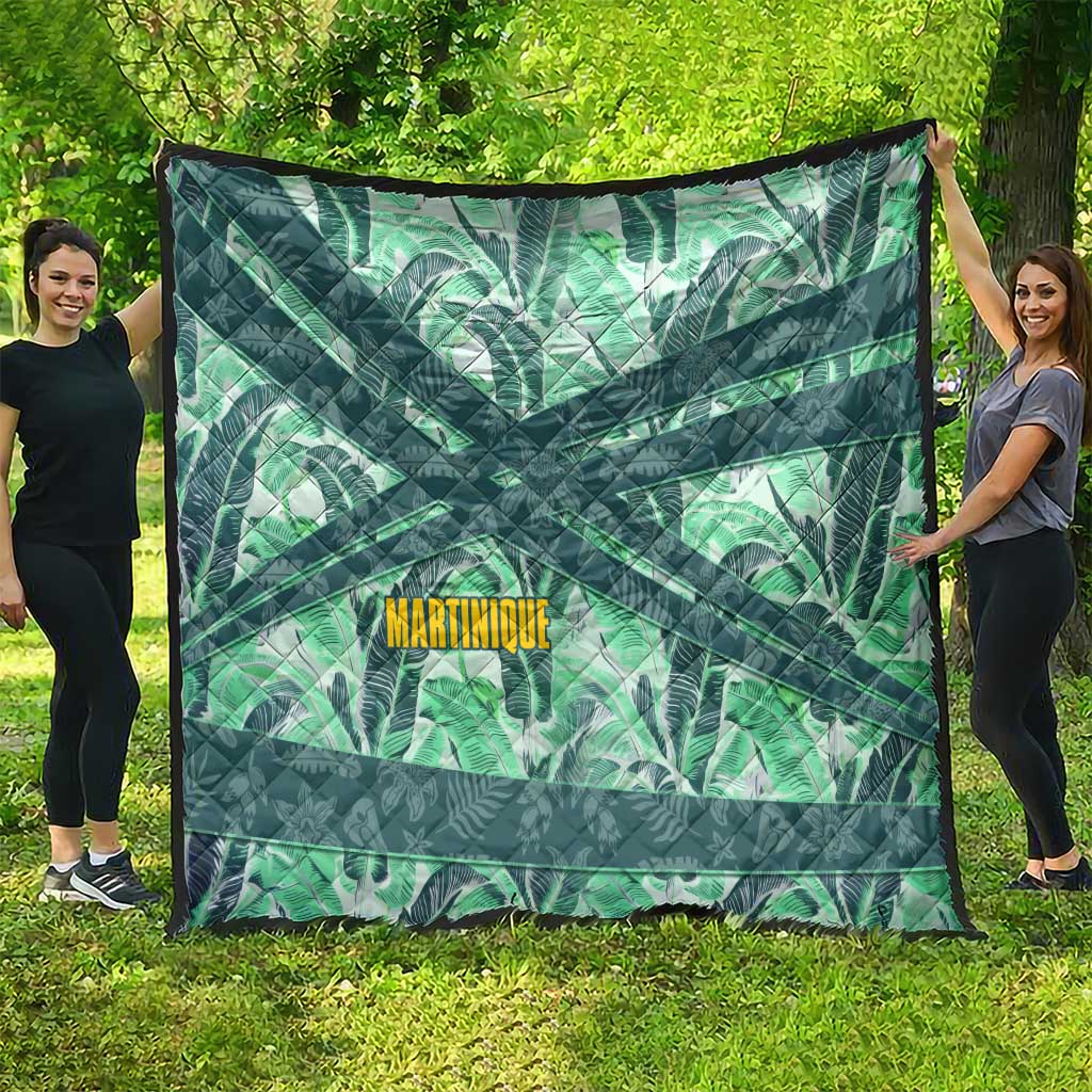 Martinique Pride Quilt with Green Banana Leaf Print and Flag Patch Accents