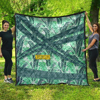 Martinique Pride Quilt with Green Banana Leaf Print and Flag Patch Accents