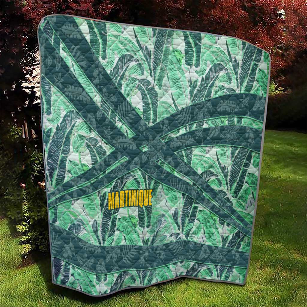Martinique Pride Quilt with Green Banana Leaf Print and Flag Patch Accents