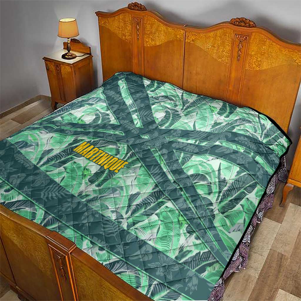 Martinique Pride Quilt with Green Banana Leaf Print and Flag Patch Accents
