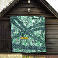Martinique Pride Quilt with Green Banana Leaf Print and Flag Patch Accents