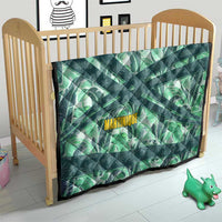 Martinique Pride Quilt with Green Banana Leaf Print and Flag Patch Accents