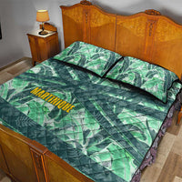 Martinique Pride Quilt Bed Set with Green Banana Leaf Print and Flag Patch Accents
