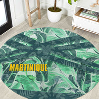 Martinique Pride Round Carpet with Green Banana Leaf Print and Flag Patch Accents