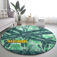 Martinique Pride Round Carpet with Green Banana Leaf Print and Flag Patch Accents