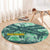 Martinique Pride Round Carpet with Green Banana Leaf Print and Flag Patch Accents