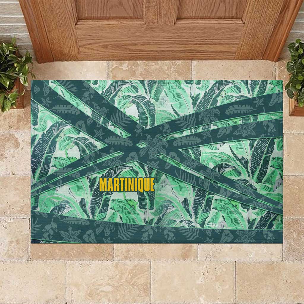 Martinique Pride Rubber Doormat with Green Banana Leaf Print and Flag Patch Accents