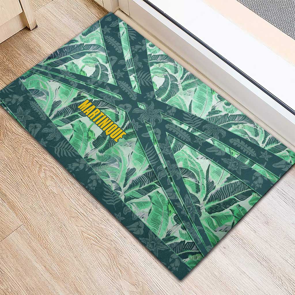 Martinique Pride Rubber Doormat with Green Banana Leaf Print and Flag Patch Accents