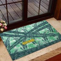 Martinique Pride Rubber Doormat with Green Banana Leaf Print and Flag Patch Accents
