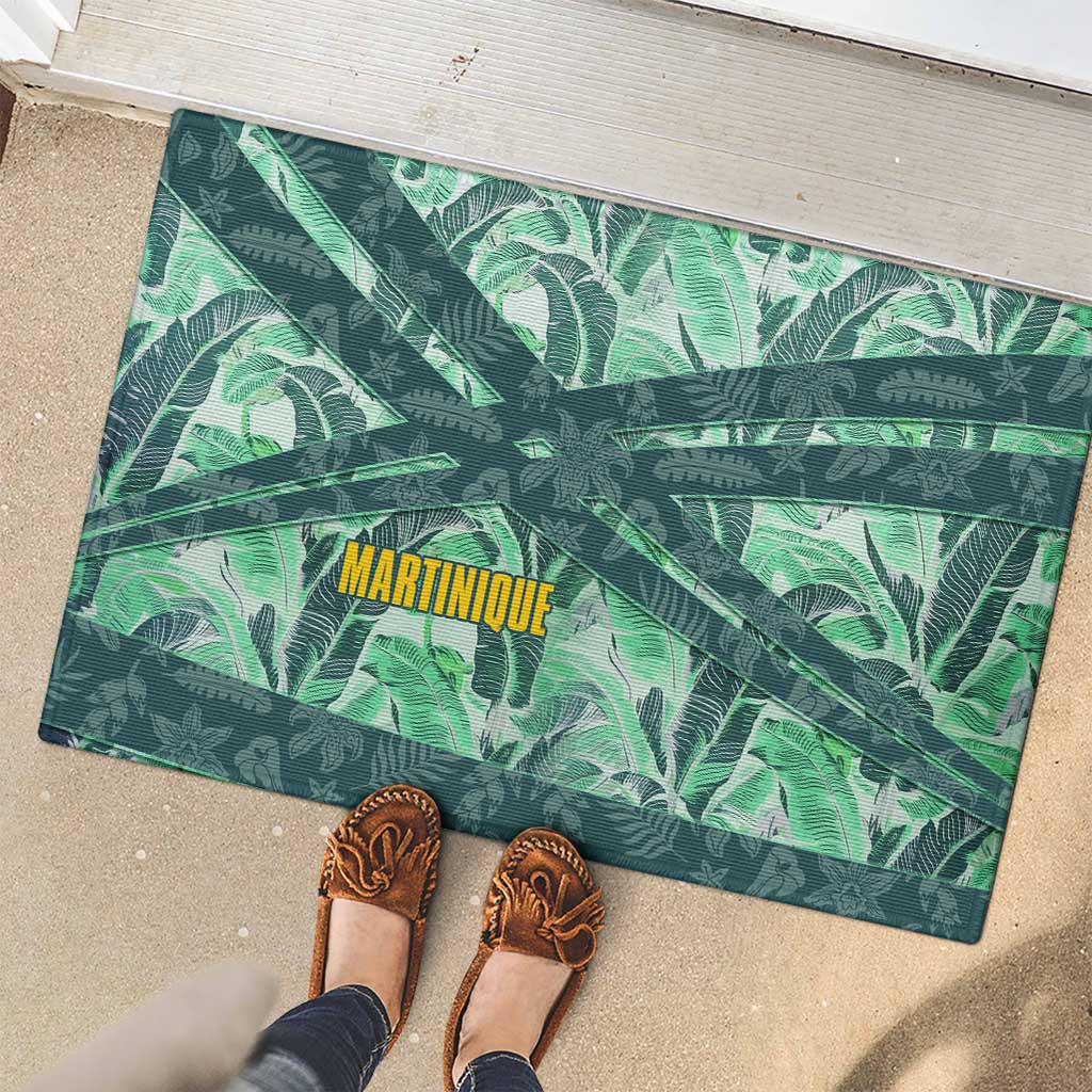 Martinique Pride Rubber Doormat with Green Banana Leaf Print and Flag Patch Accents