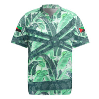 Martinique Pride Rugby Jersey with Green Banana Leaf Print and Flag Patch Accents