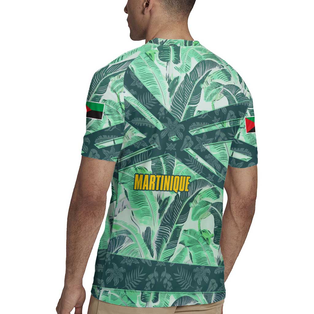 Martinique Pride Rugby Jersey with Green Banana Leaf Print and Flag Patch Accents